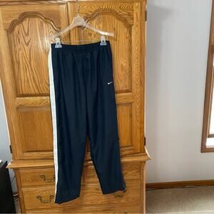 Nike Mens Navy White Stripes Nylon Zip Leg Y2K Athletic Track Pants Medium Retro